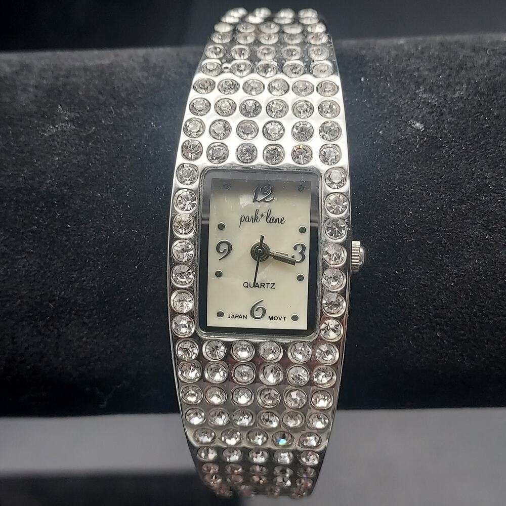 Park Lane‎ Watch Silver Tone Rhinestone Clamp Bangle Bracelt Quartz